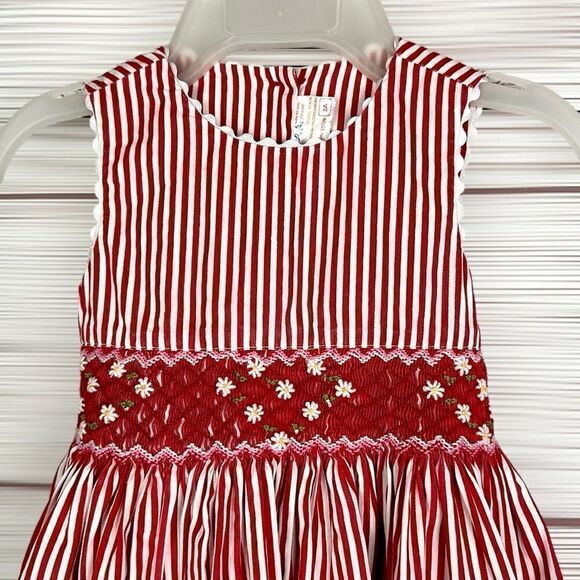 Creation Imaho Smocked Dress Red White Striped Cotton Summer Sleeveless 2 Years - Picture 2 of 13